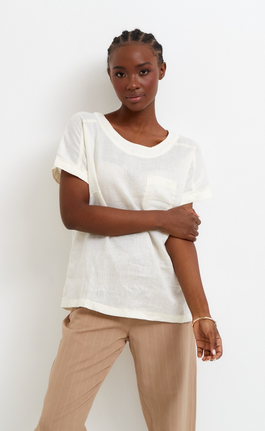 Блузка лен F212-1130 milk