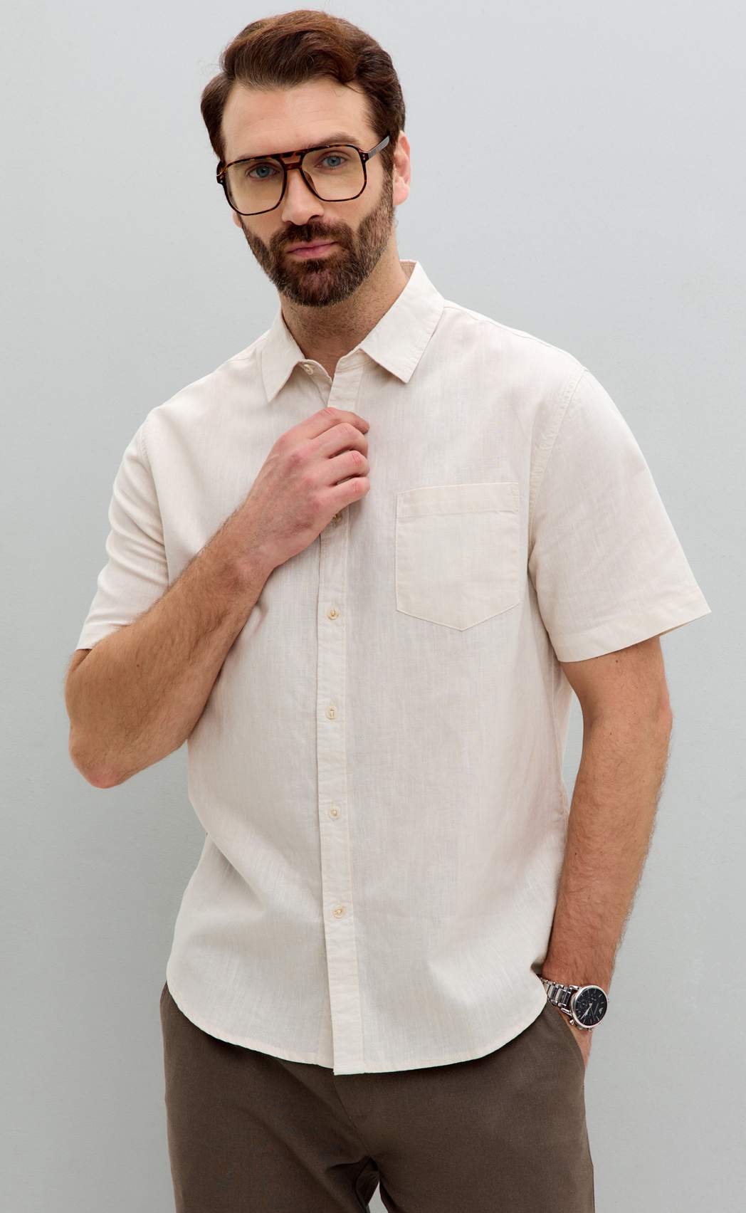 Рубашка к/р лен F111-0451 beige