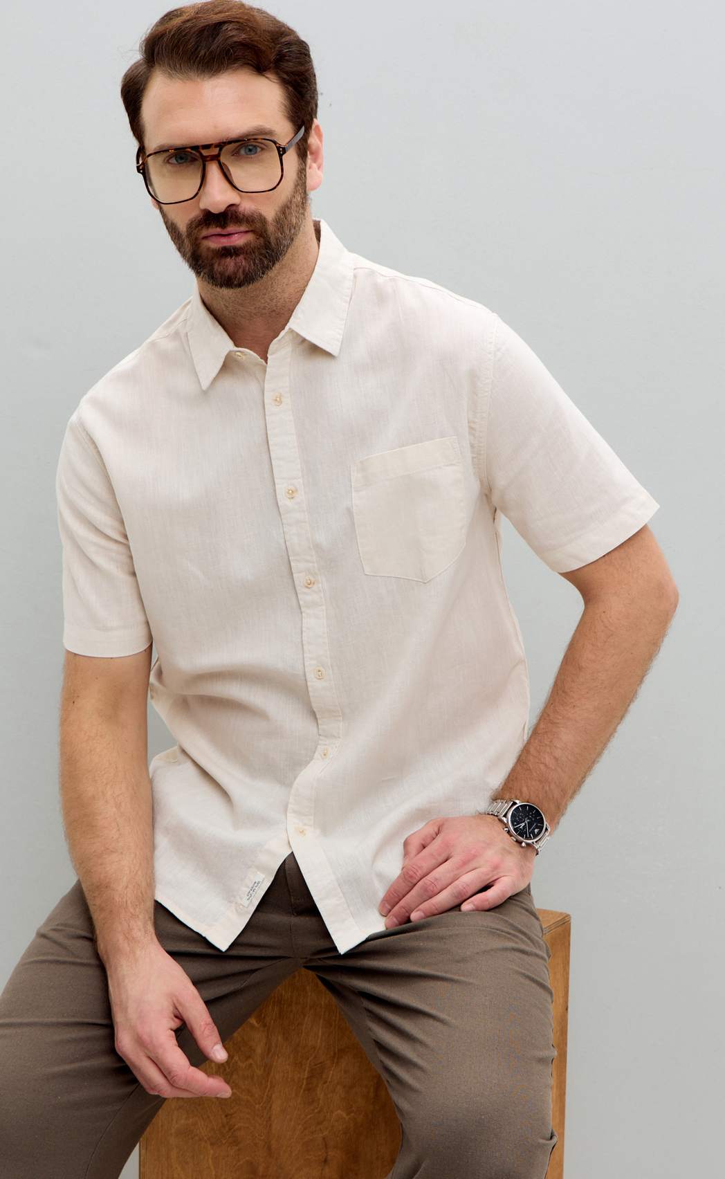 Рубашка к/р лен F111-0451 beige