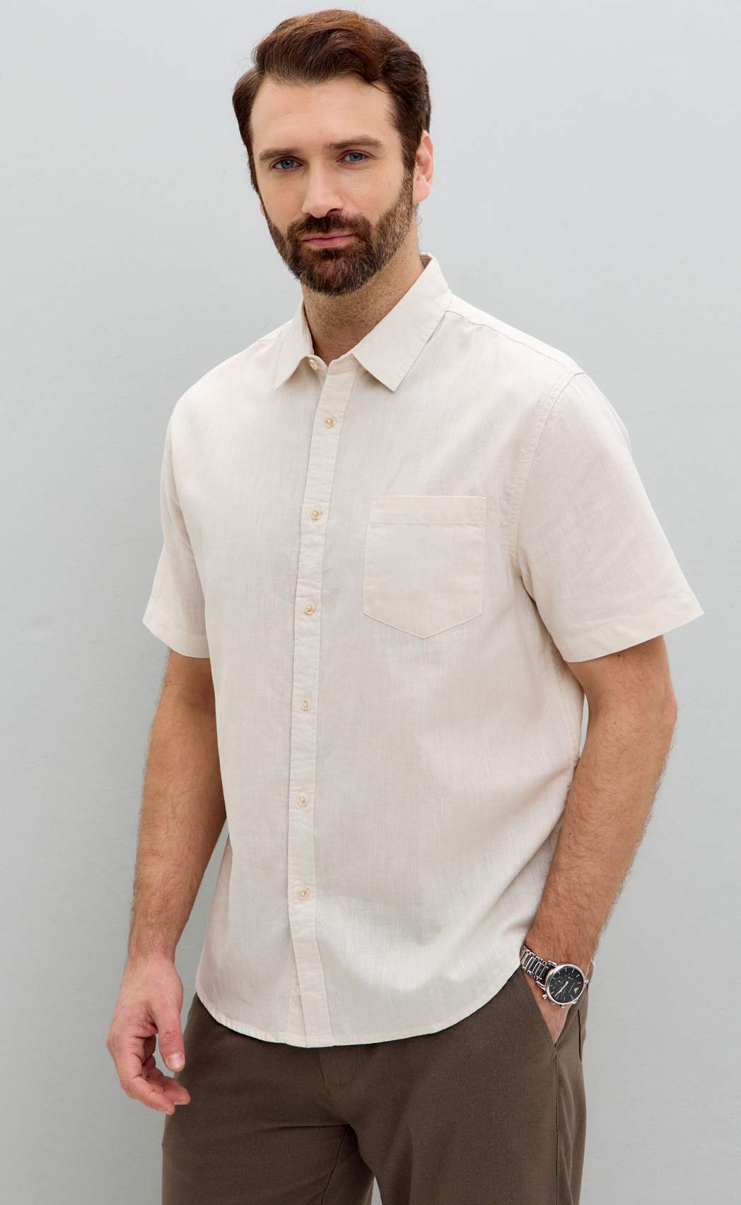 Рубашка к/р лен F111-0451 beige