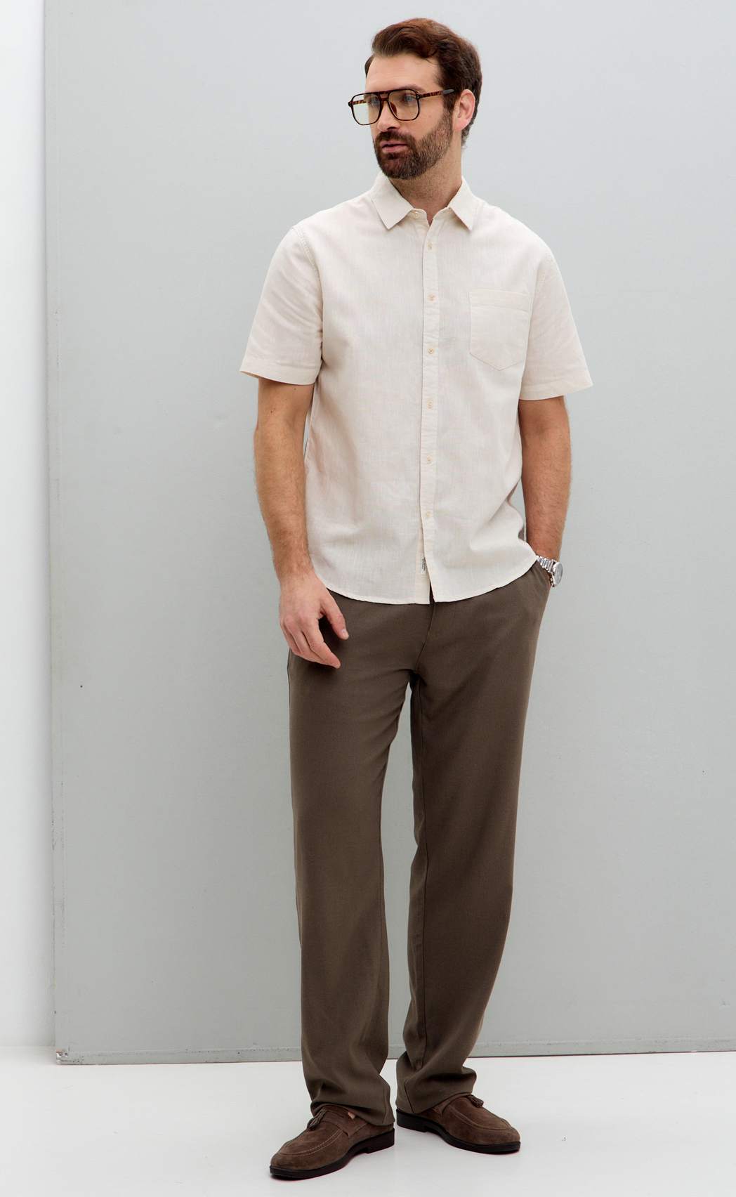 Рубашка к/р лен F111-0451 beige