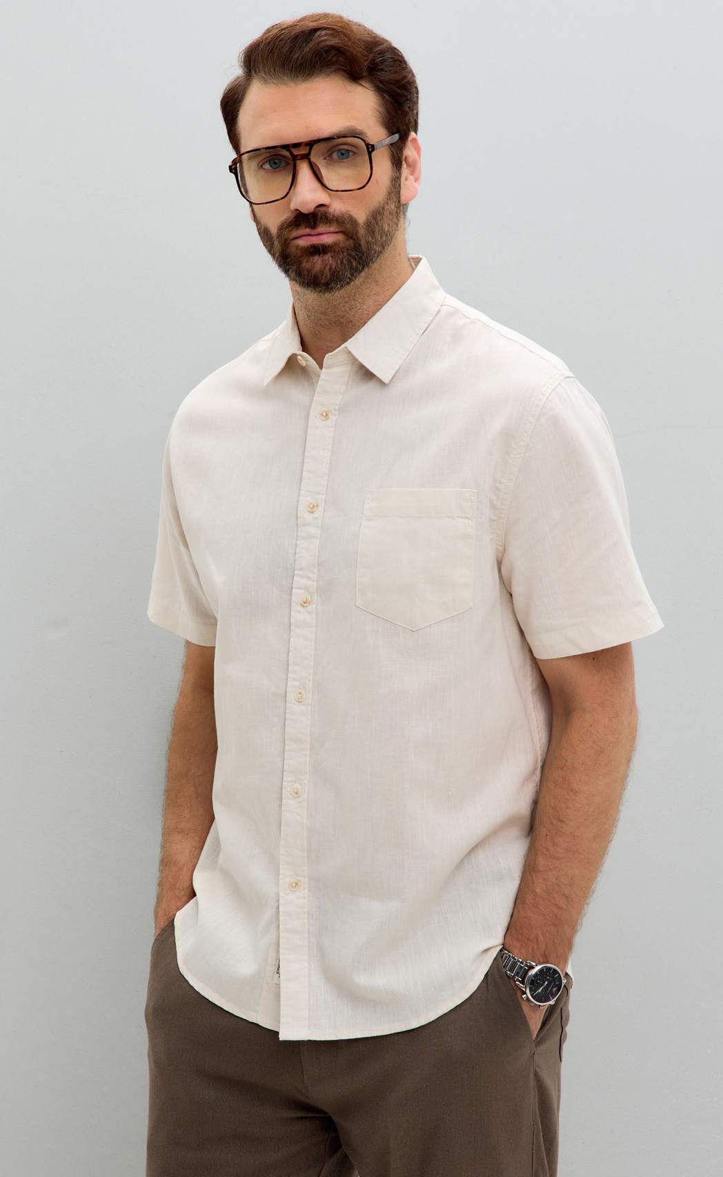 Рубашка к/р лен F111-0451 beige