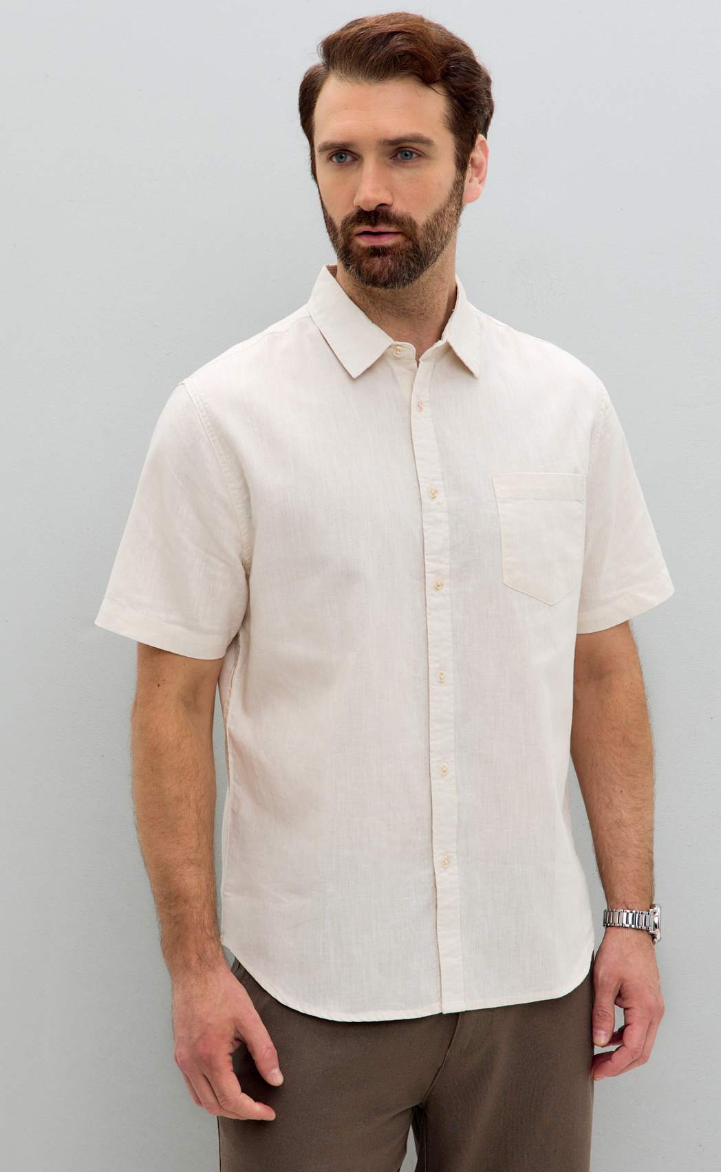 Рубашка к/р лен F111-0451 beige
