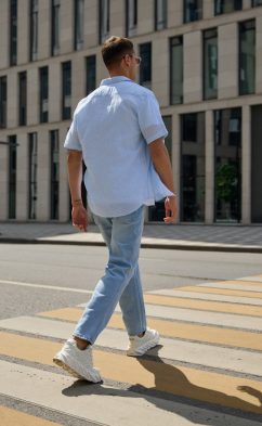 Рубашка к/р лен F111-0451 middle blue