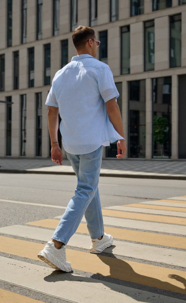 Рубашка к/р лен F111-0451 middle blue