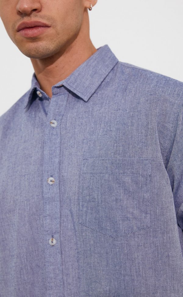 Рубашка д/р лен F111-0450-1 blue