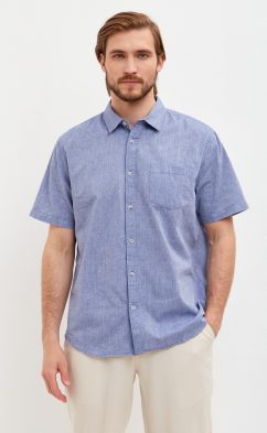 Рубашка к/р лен F111-0450 middle blue