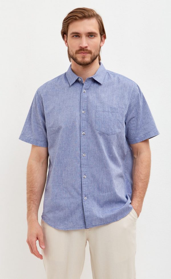 Рубашка к/р лен F111-0450 middle blue