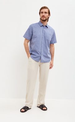Рубашка к/р лен F111-0450 middle blue