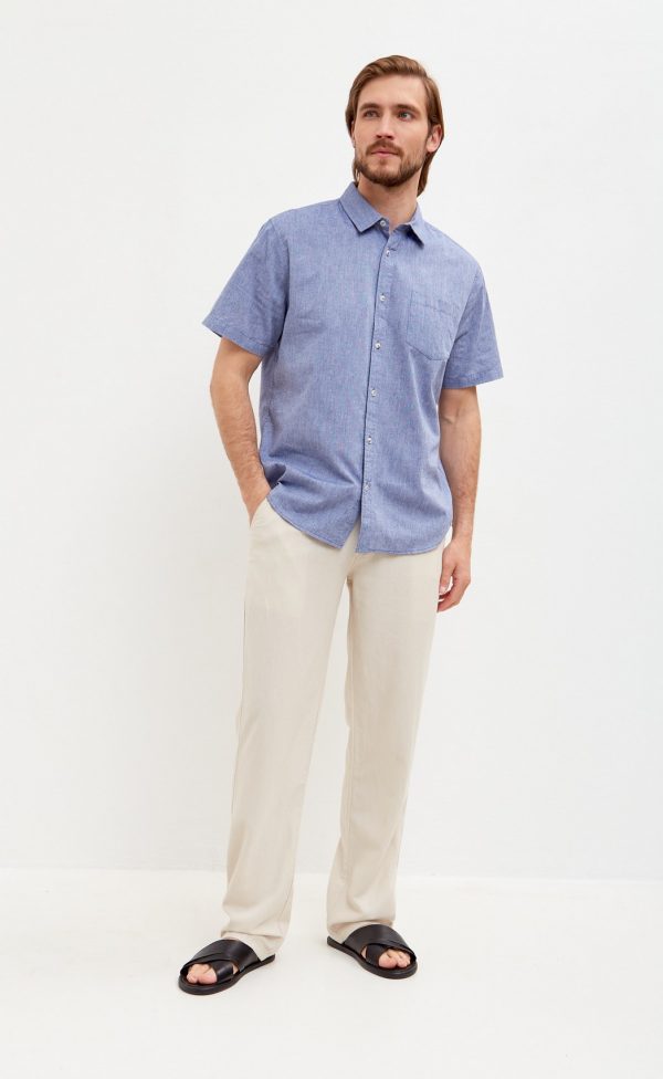 Рубашка к/р лен F111-0450 middle blue