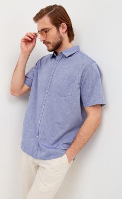 Рубашка к/р лен F111-0450 middle blue