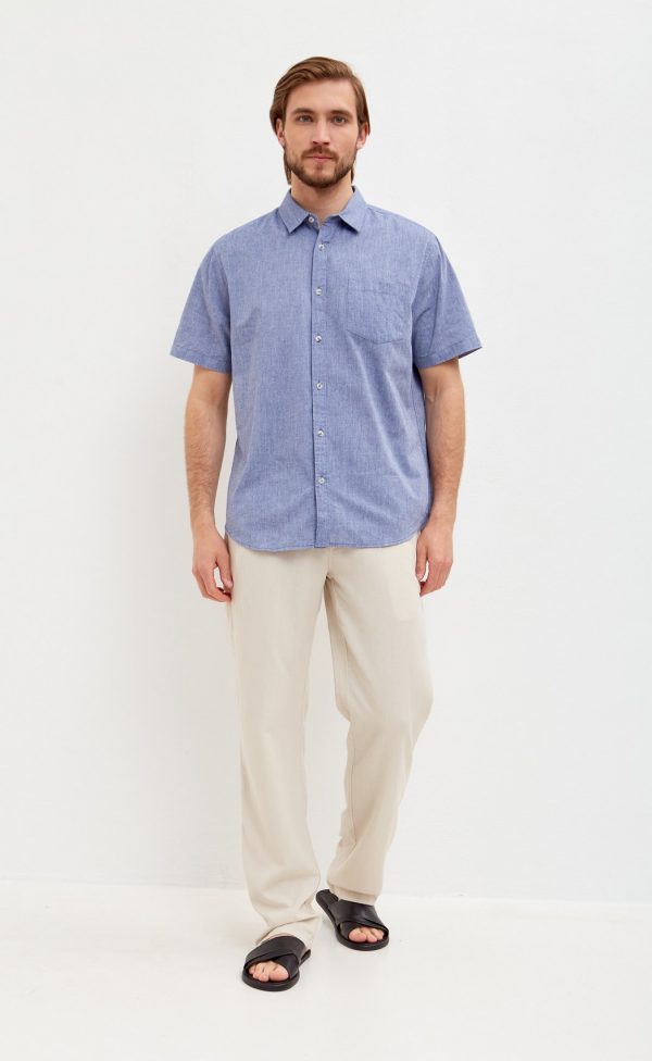 Рубашка к/р лен F111-0450 middle blue