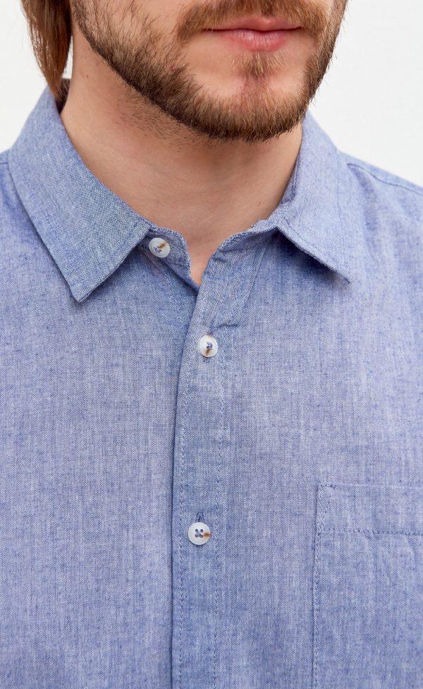 Рубашка к/р лен F111-0450 middle blue