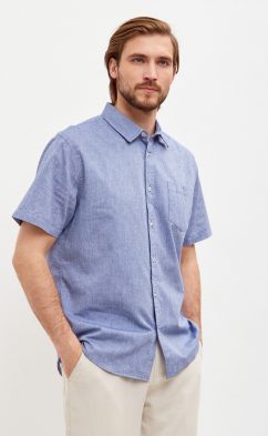 Рубашка к/р лен F111-0450 middle blue