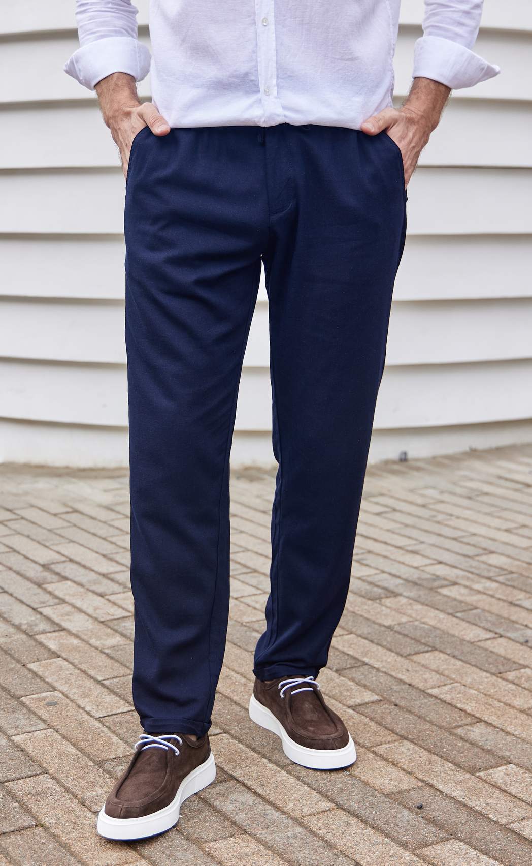 Брюки лен F211-0871 navy