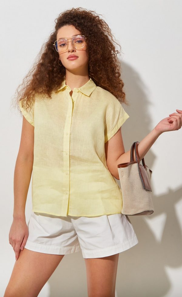 Рубашка лен F212-0441-2 lemon