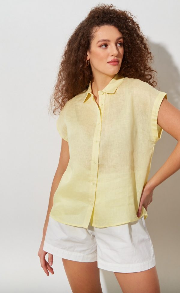 Рубашка лен F212-0441-2 lemon