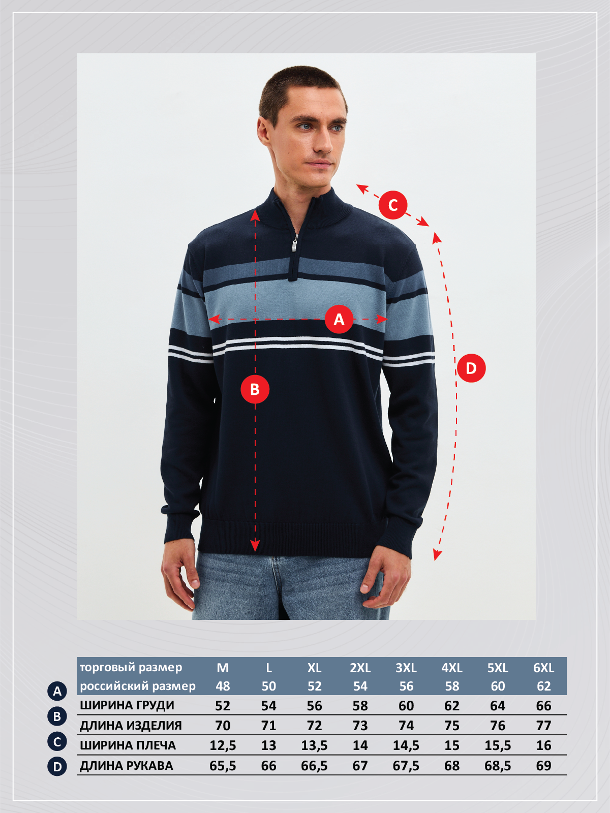 Джемпер мужской с воротником на молнии P221-15-1748 сине-голубой