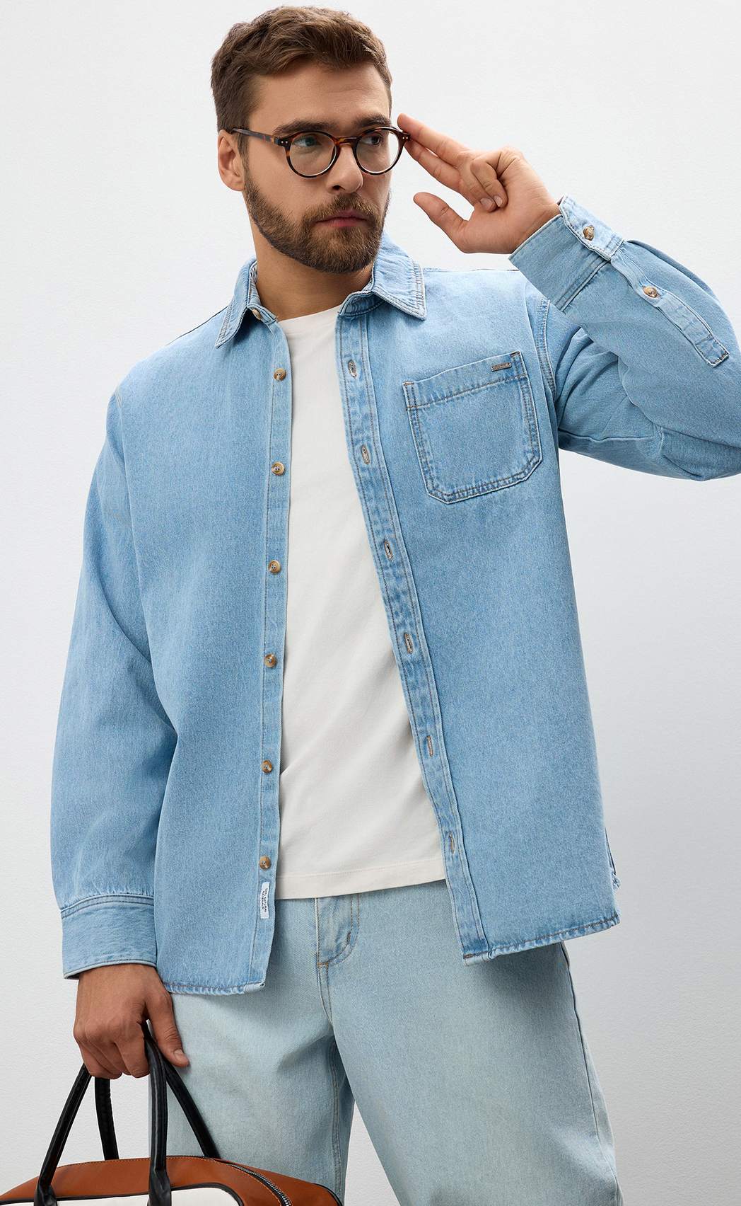 Рубашка джинс P311-1241 middle blue