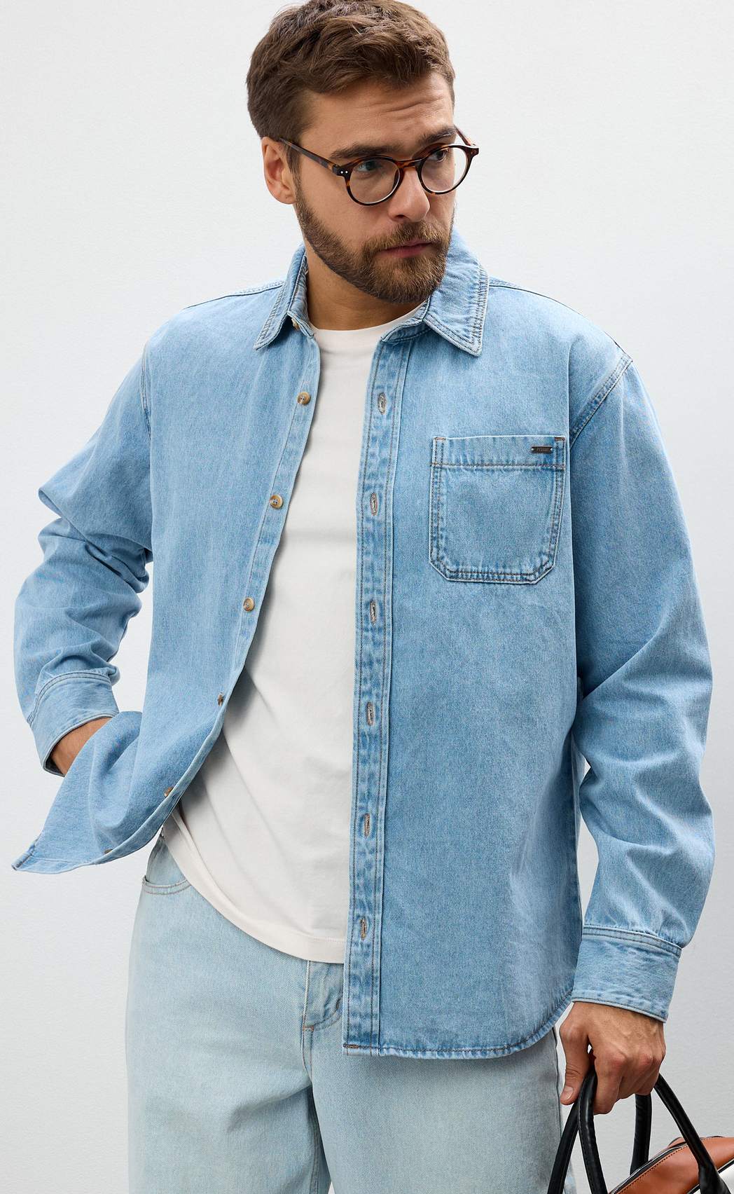 Рубашка джинс P311-1241 middle blue