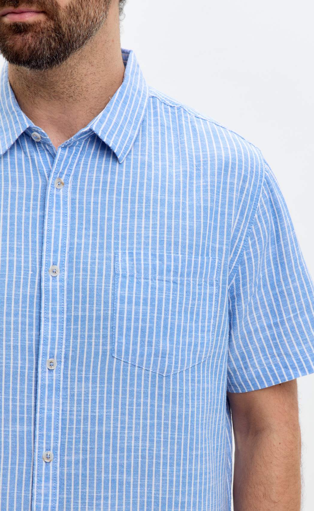 Рубашка к/р лен F111-0451 l.blue stripes