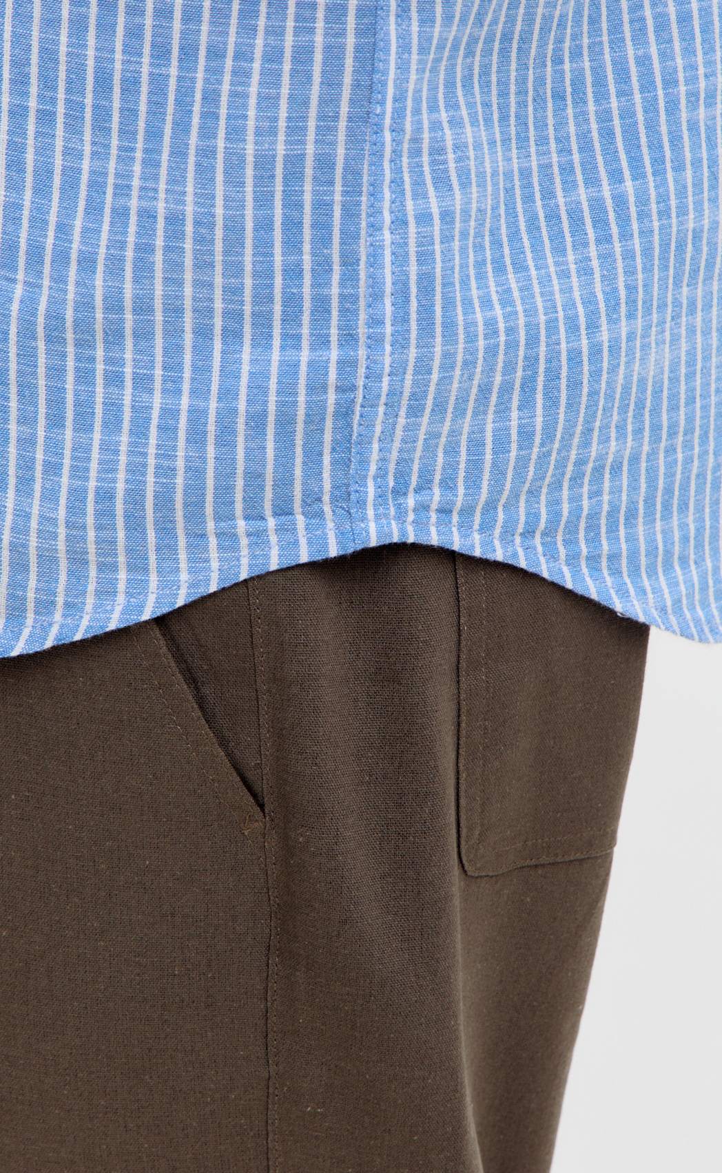 Рубашка к/р лен F111-0451 l.blue stripes