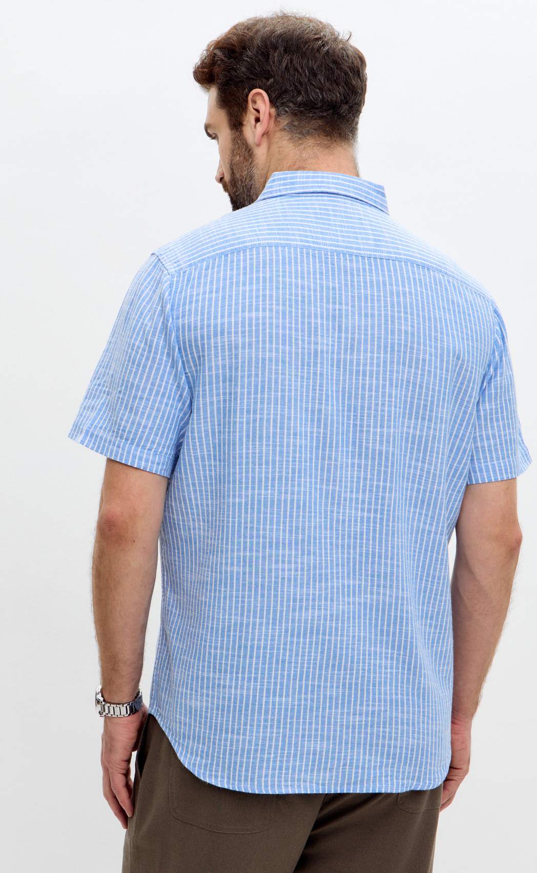 Рубашка к/р лен F111-0451 l.blue stripes
