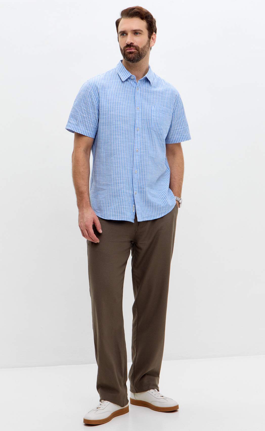 Рубашка к/р лен F111-0451 l.blue stripes