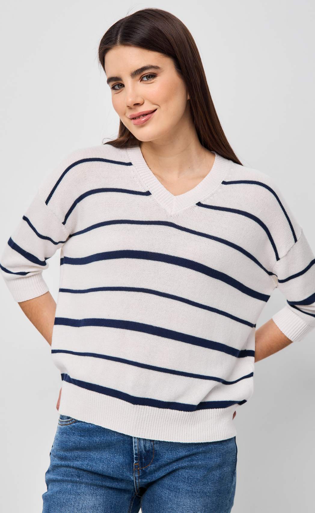 Джемпер к/р F412-1504 milk-navy