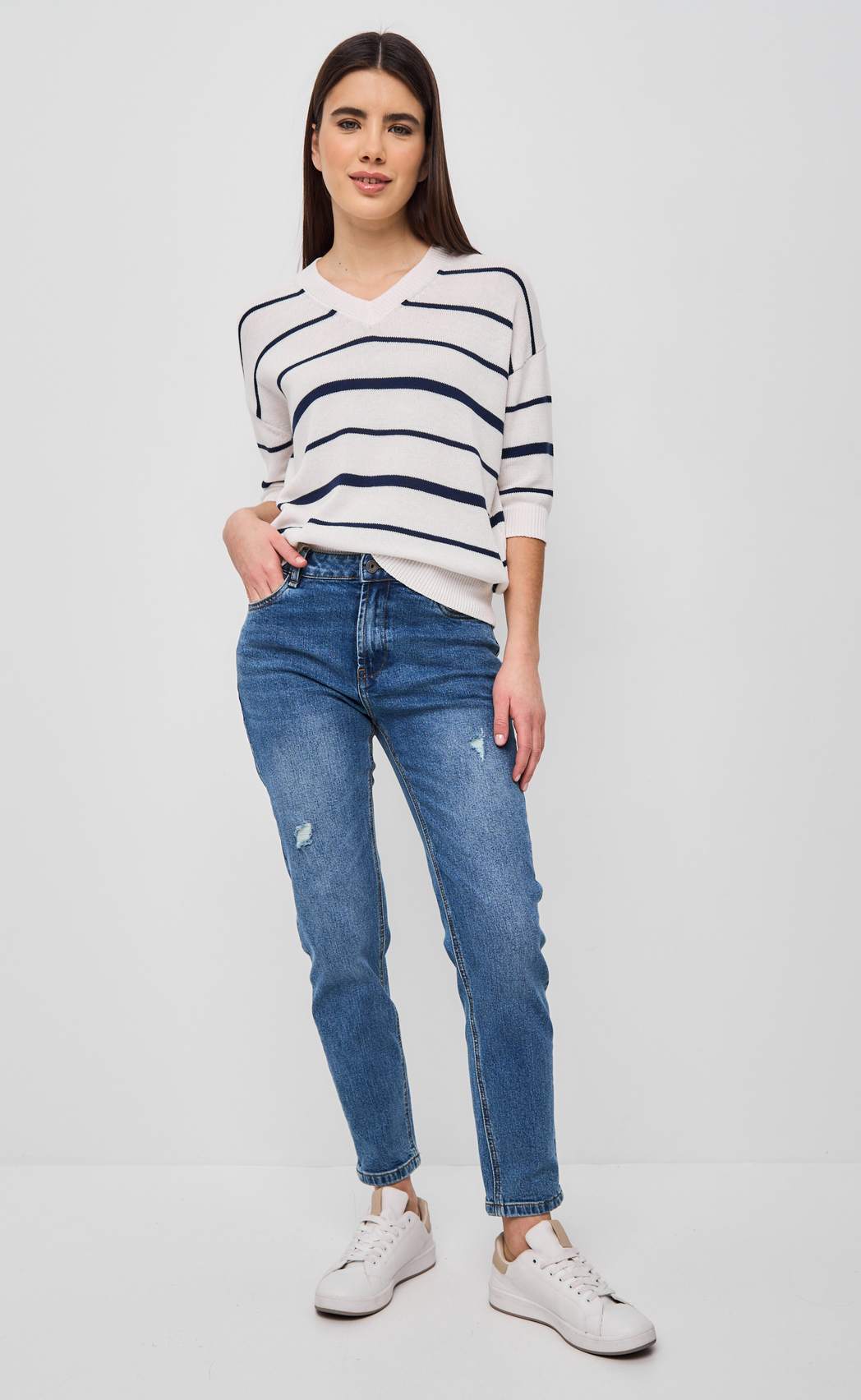 Джемпер к/р F412-1504 milk-navy