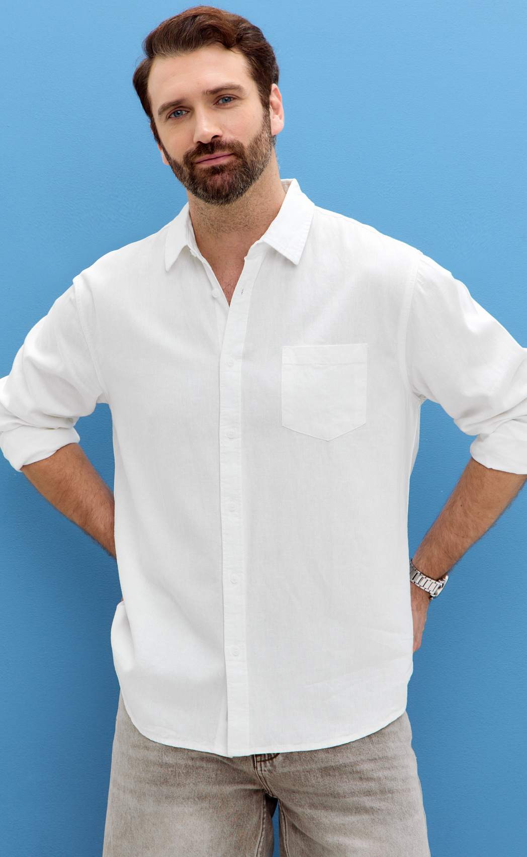 Рубашка д/р лен F111-0450-1 white