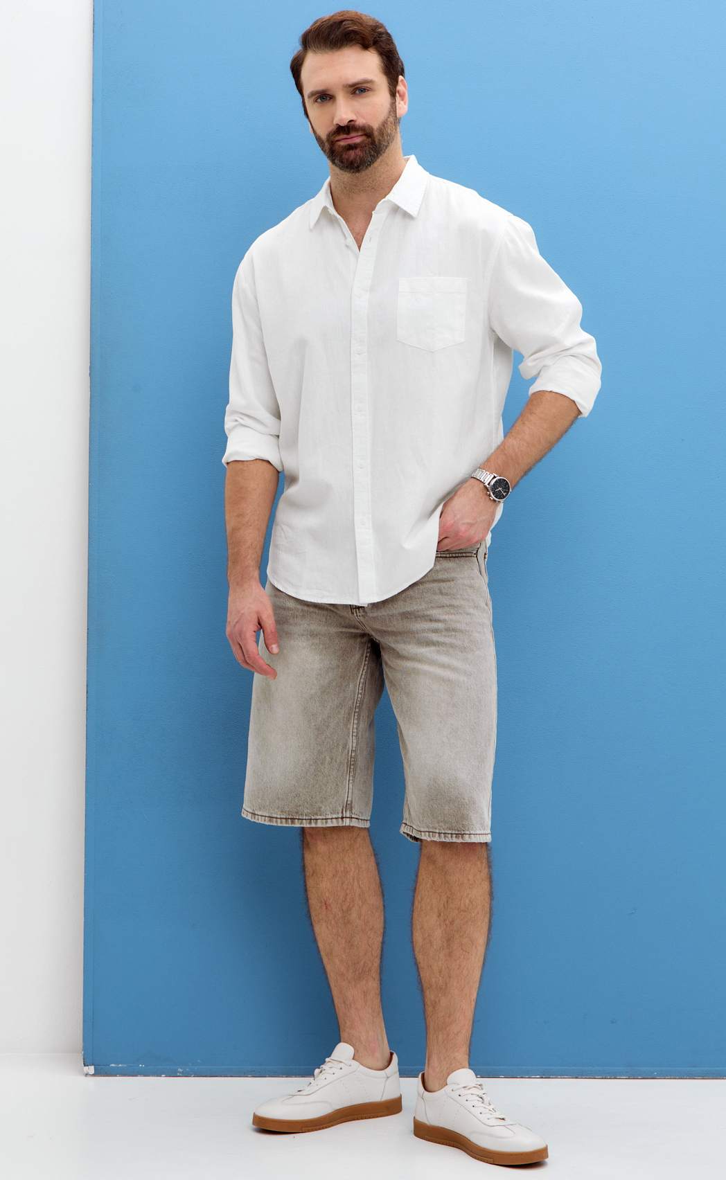 Рубашка д/р лен F111-0450-1 white