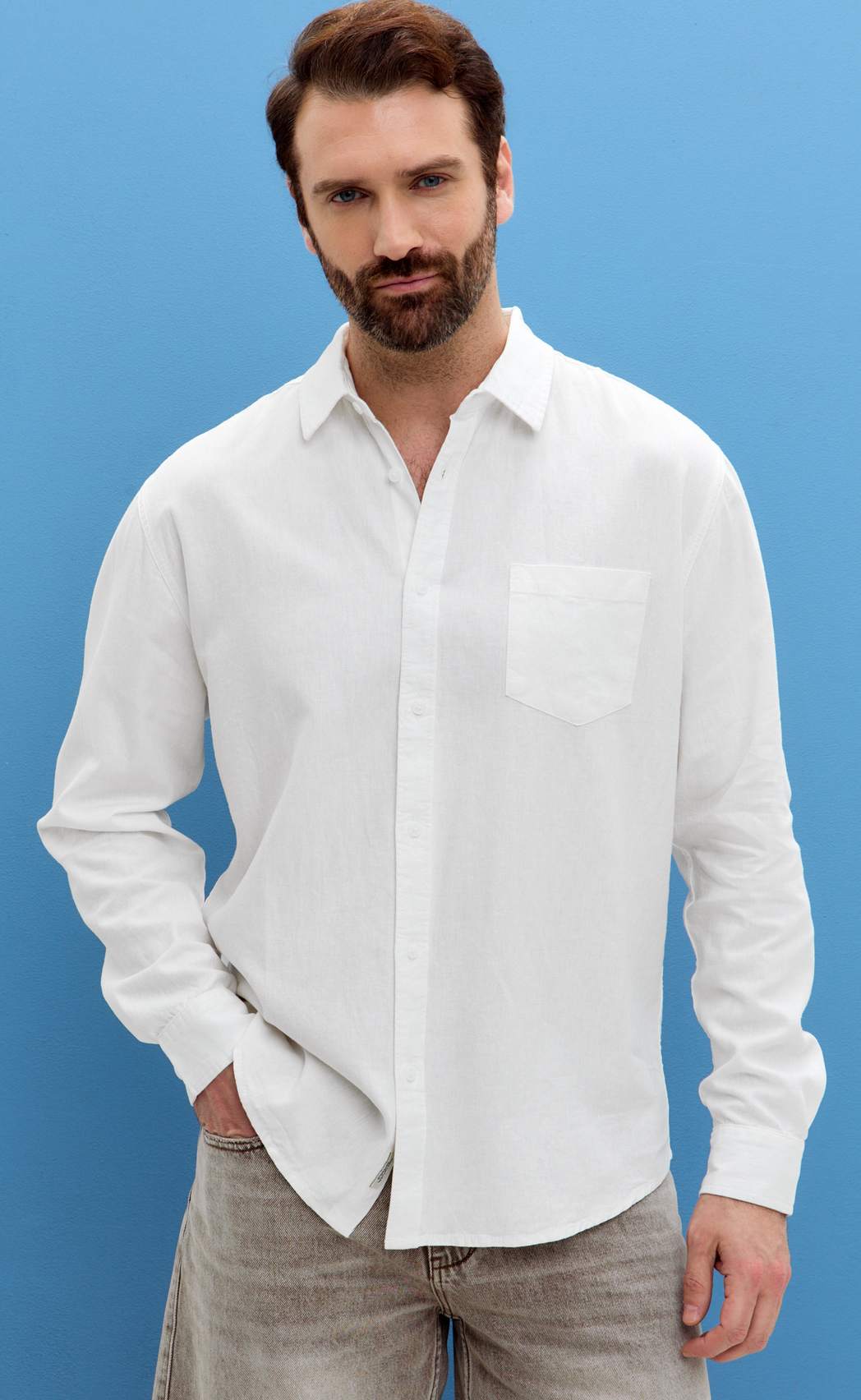 Рубашка д/р лен F111-0450-1 white