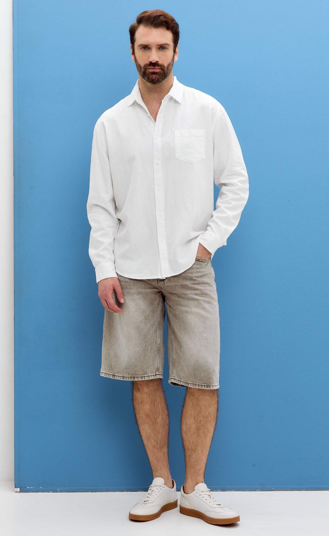 Рубашка д/р лен F111-0450-1 white