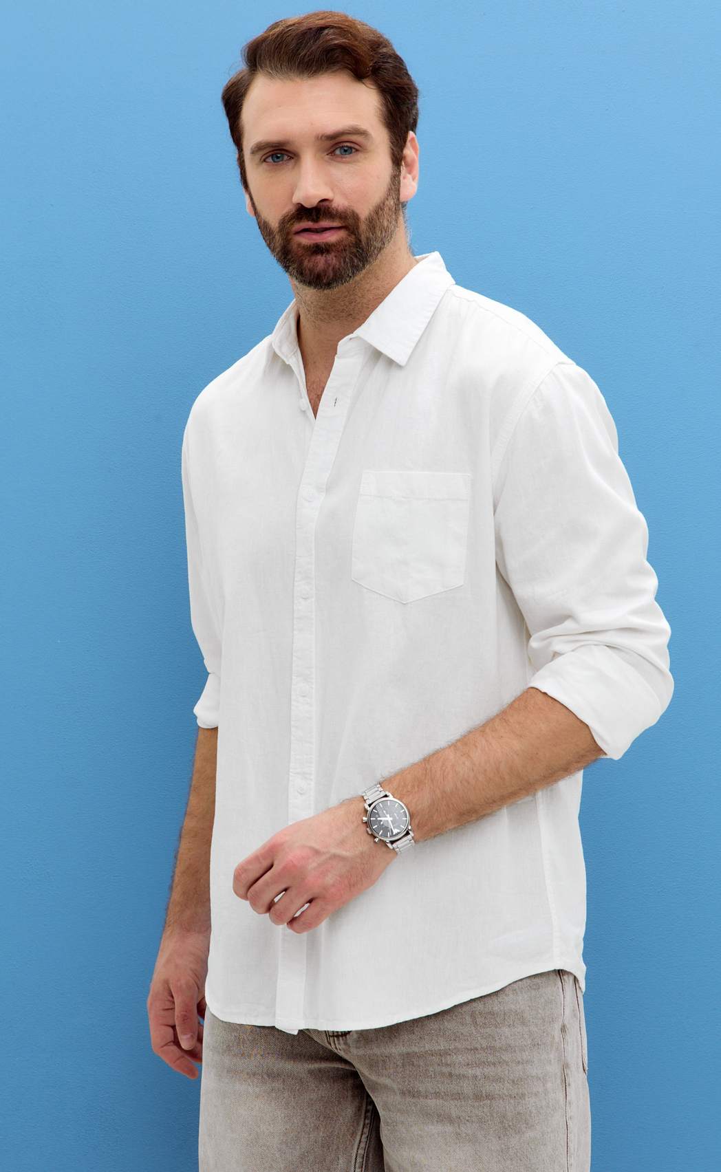 Рубашка д/р лен F111-0450-1 white