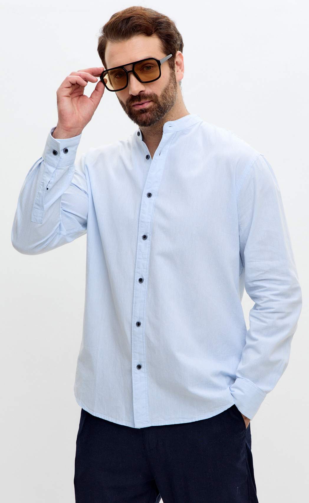 Рубашка д/р лен F511-0480 l.blue