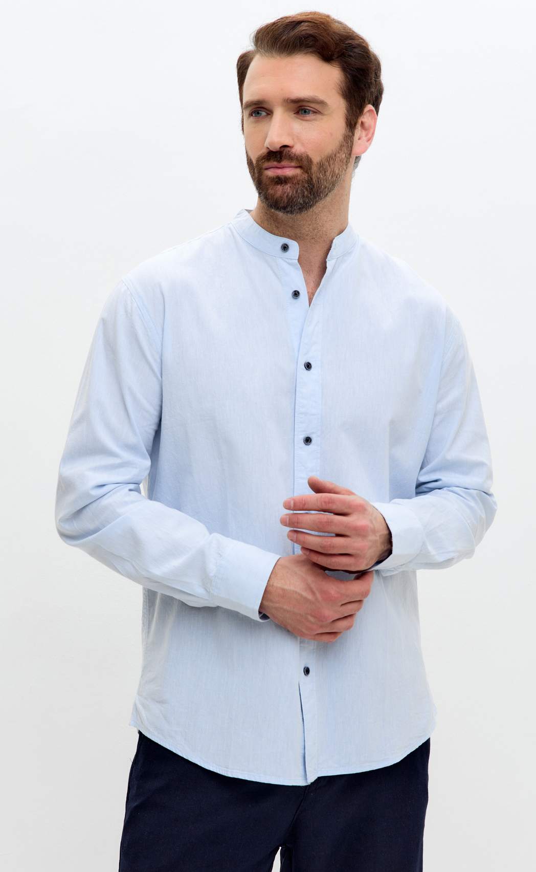 Рубашка д/р лен F511-0480 l.blue