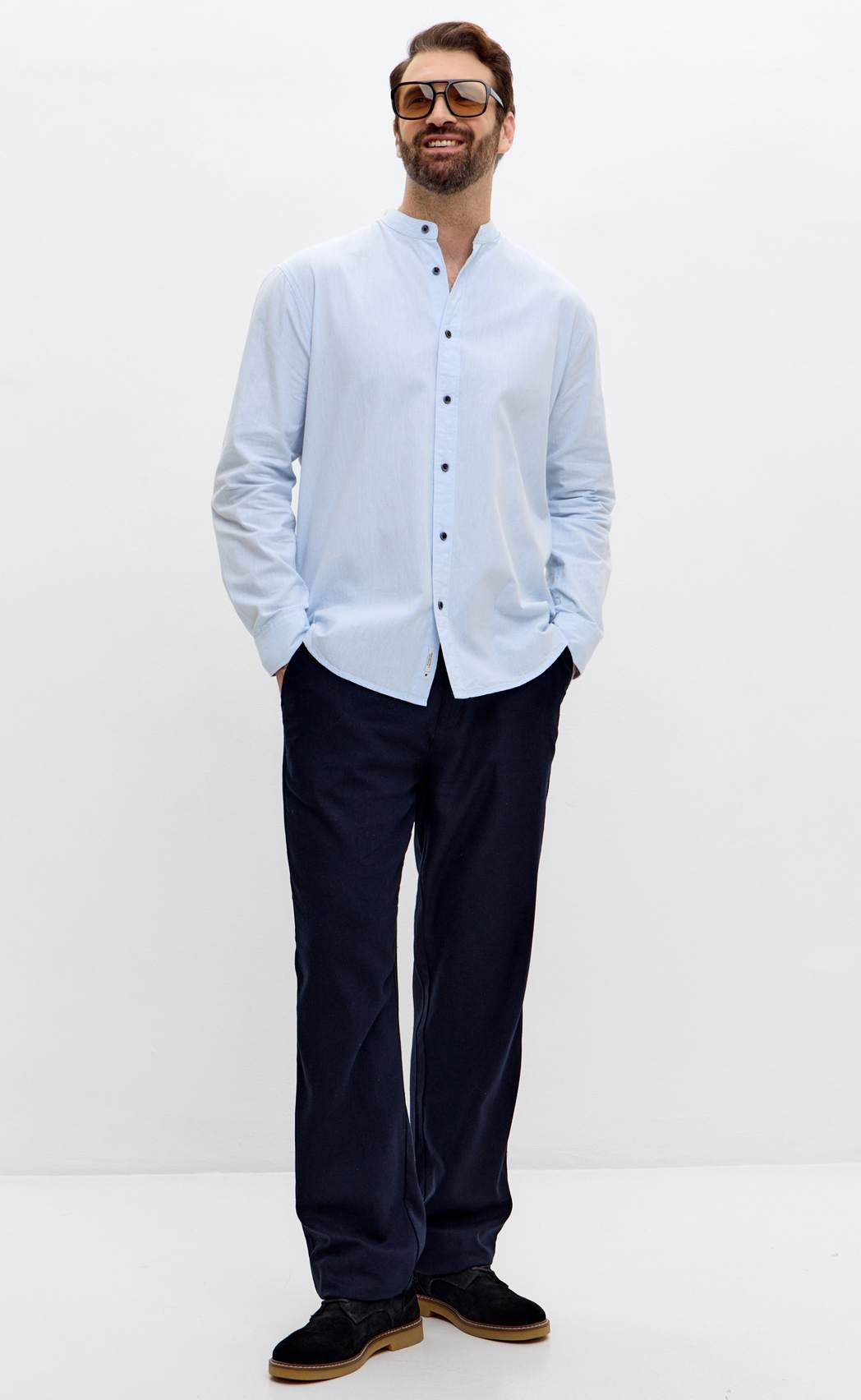 Рубашка д/р лен F511-0480 l.blue