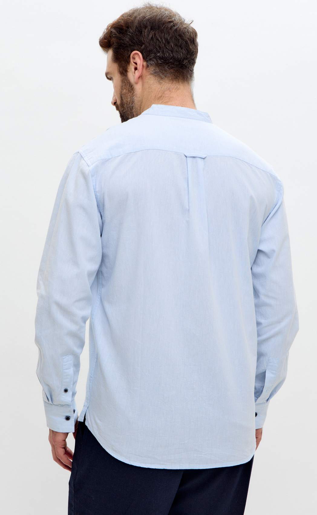 Рубашка д/р лен F511-0480 l.blue