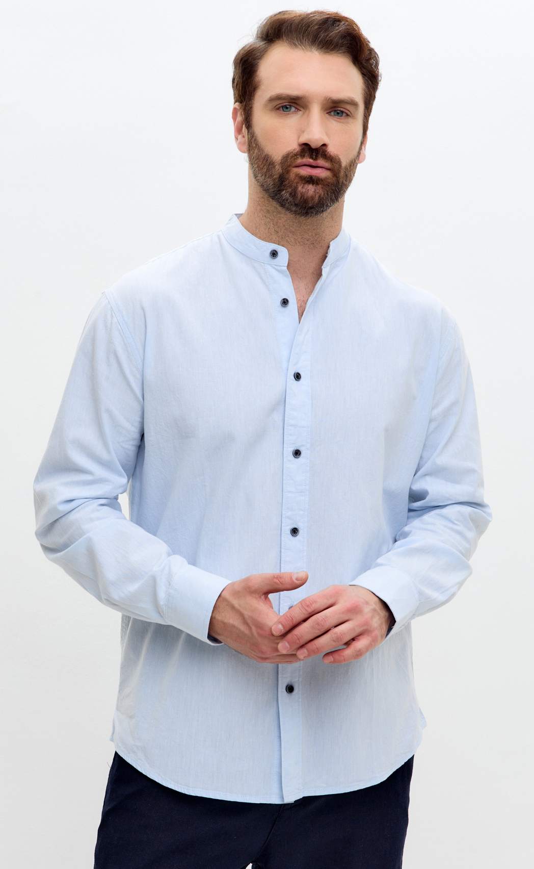 Рубашка д/р лен F511-0480 l.blue