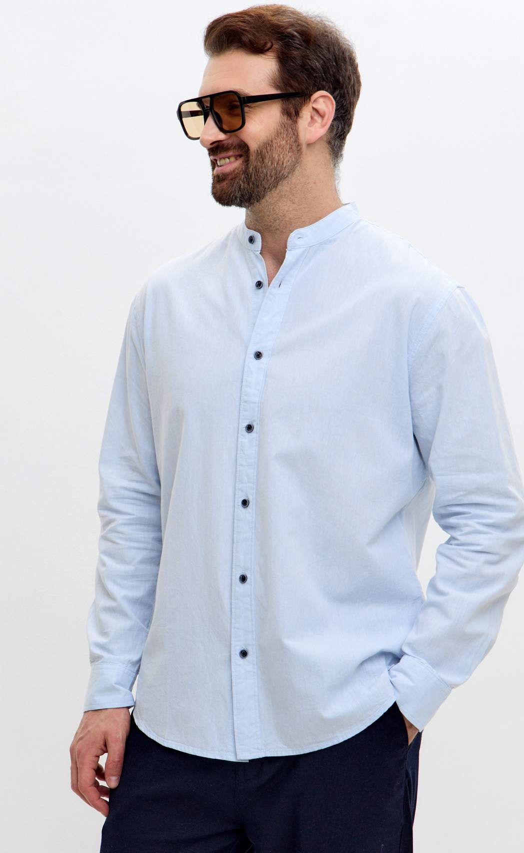 Рубашка д/р лен F511-0480 l.blue