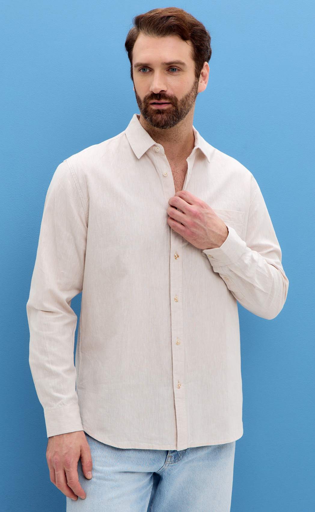 Рубашка д/р лен F111-0450-1 beige