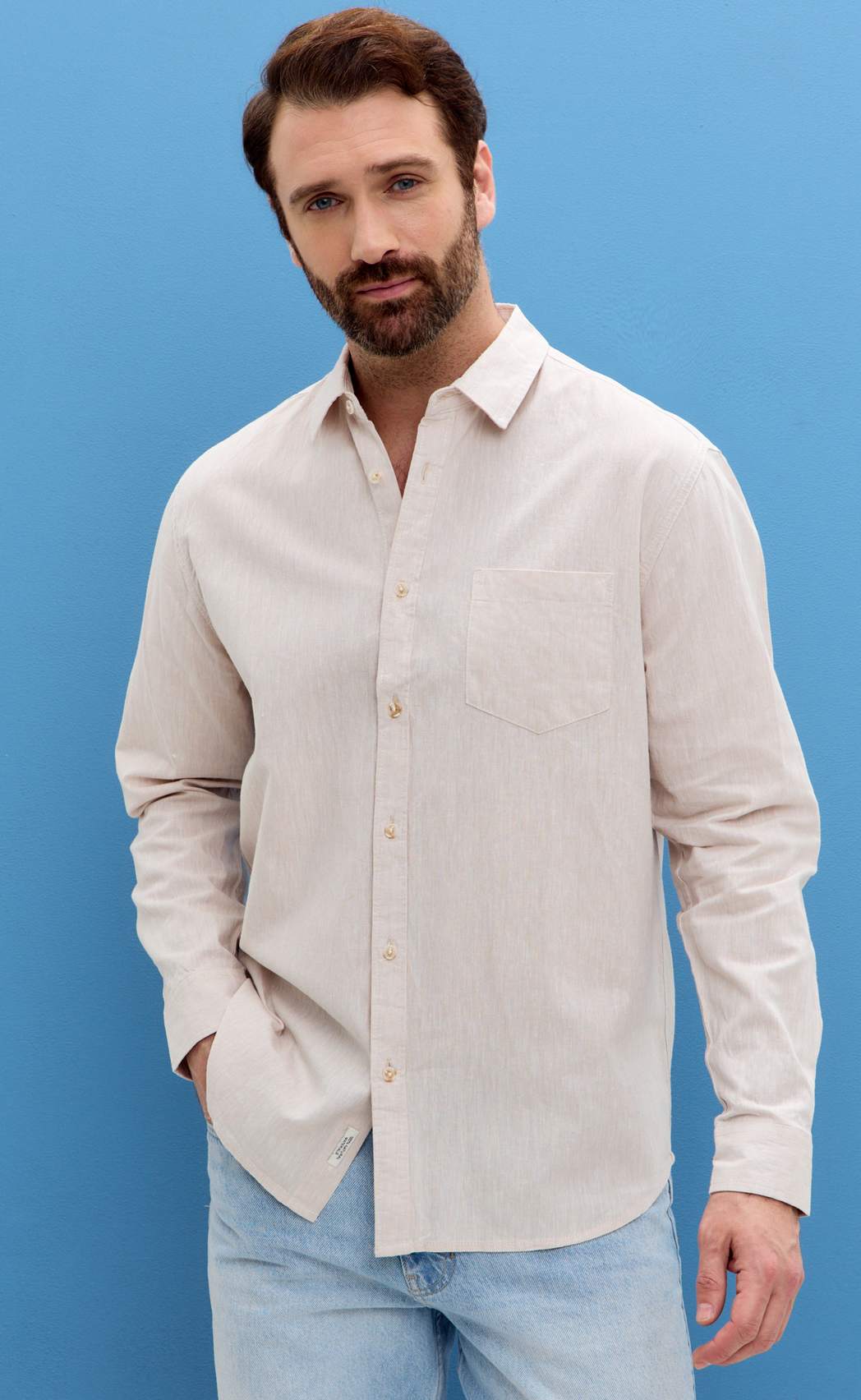 Рубашка д/р лен F111-0450-1 beige