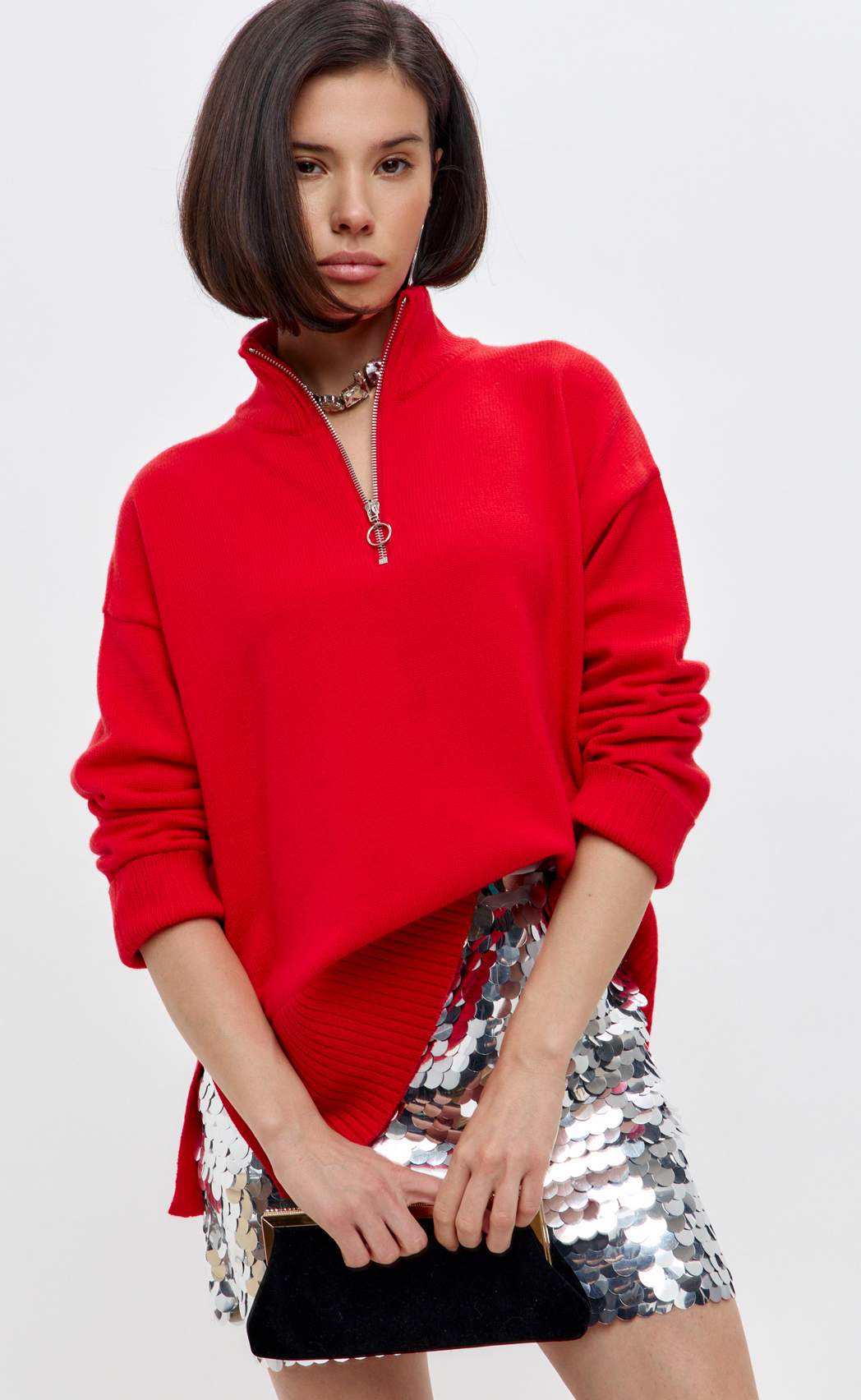 Джемпер женский с воротником на молнии FW-3519 красный