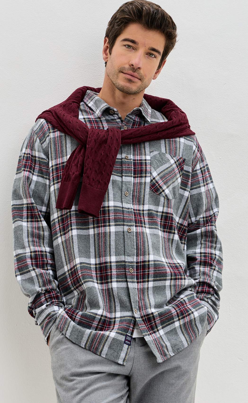 Рубашка F521-0460 grey-bordo