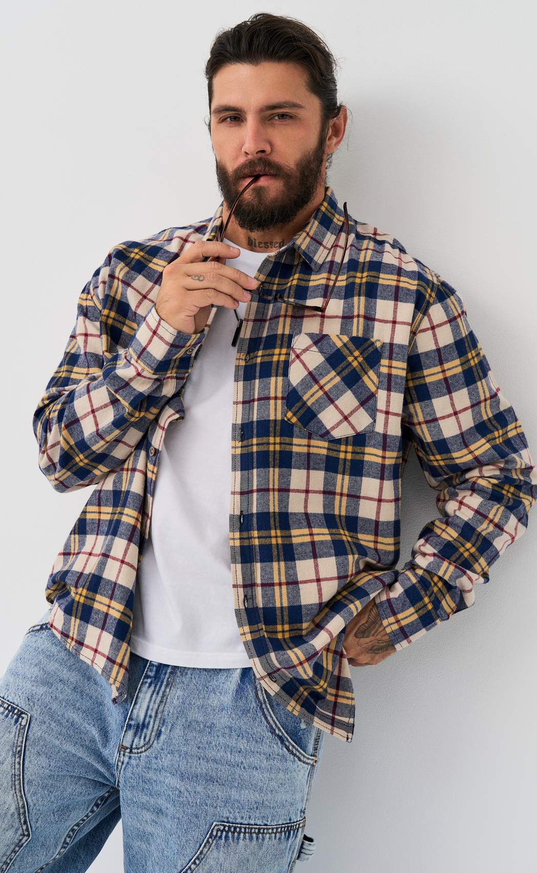Рубашка F521-0460 beige-blue