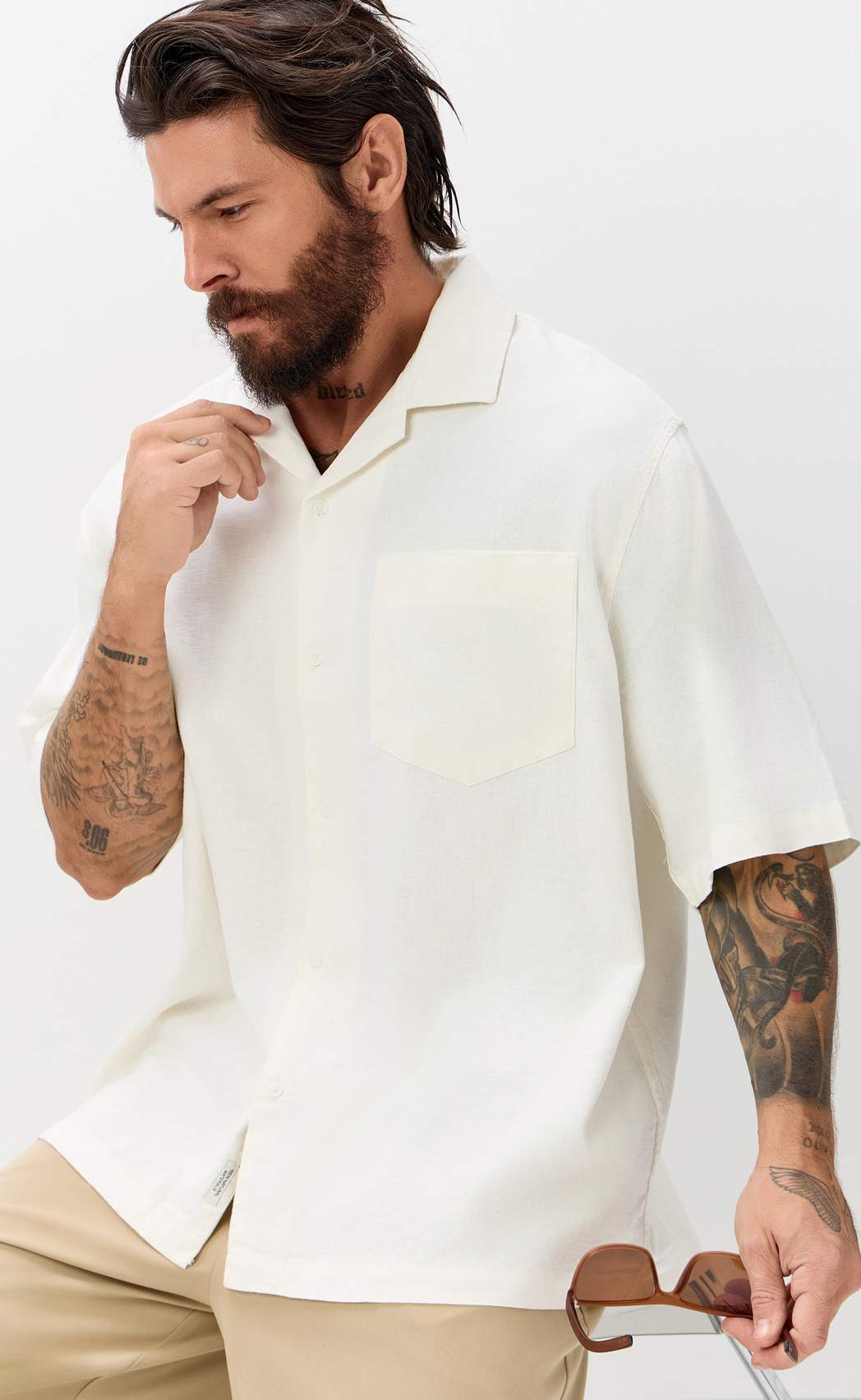 Рубашка к/р лен F611-0423 white