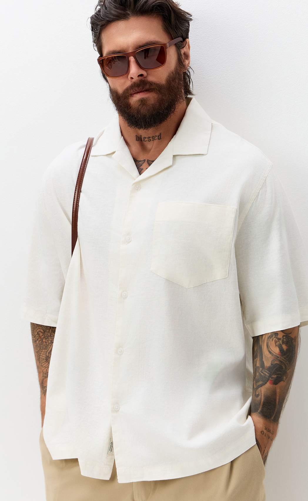 Рубашка к/р лен F611-0423 white