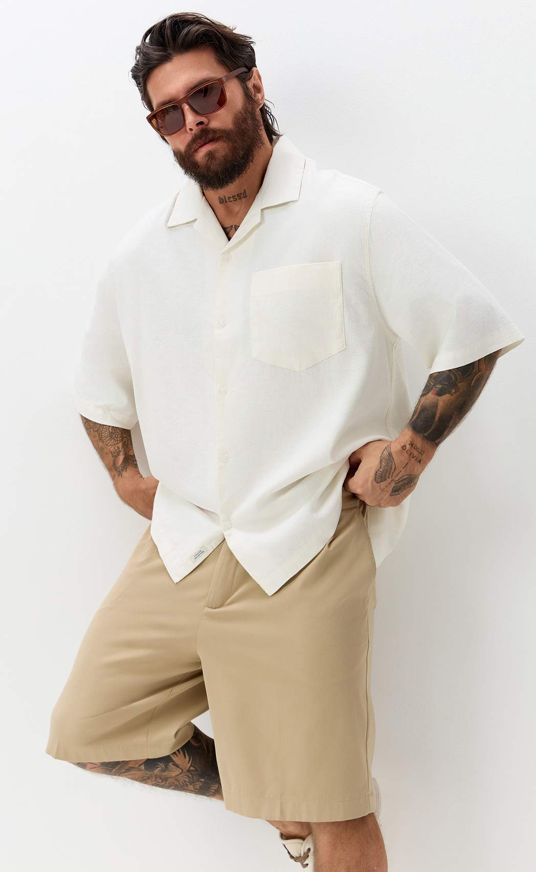 Рубашка к/р лен F611-0423 white