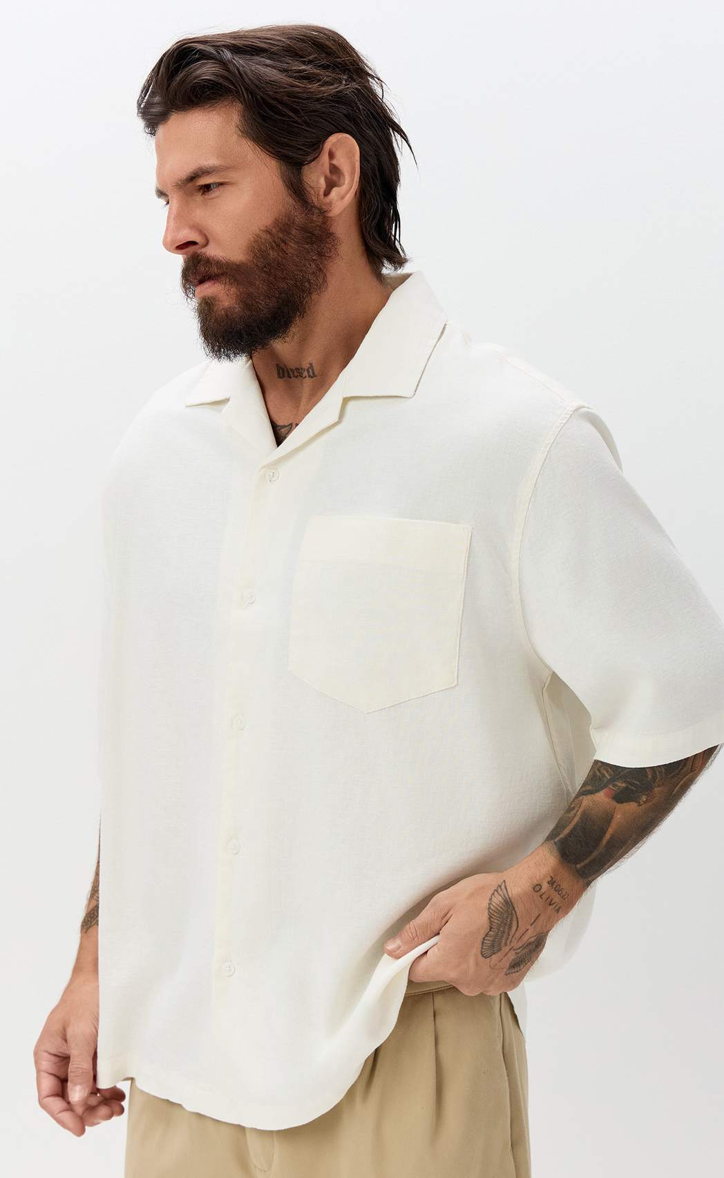 Рубашка к/р лен F611-0423 white